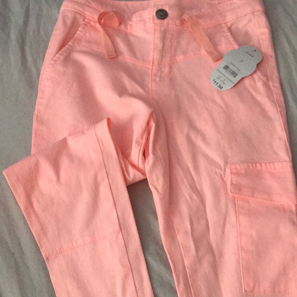 Peach thin cargo like little girl pants